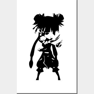 Kung Fu Girl minimal silhouette white Posters and Art